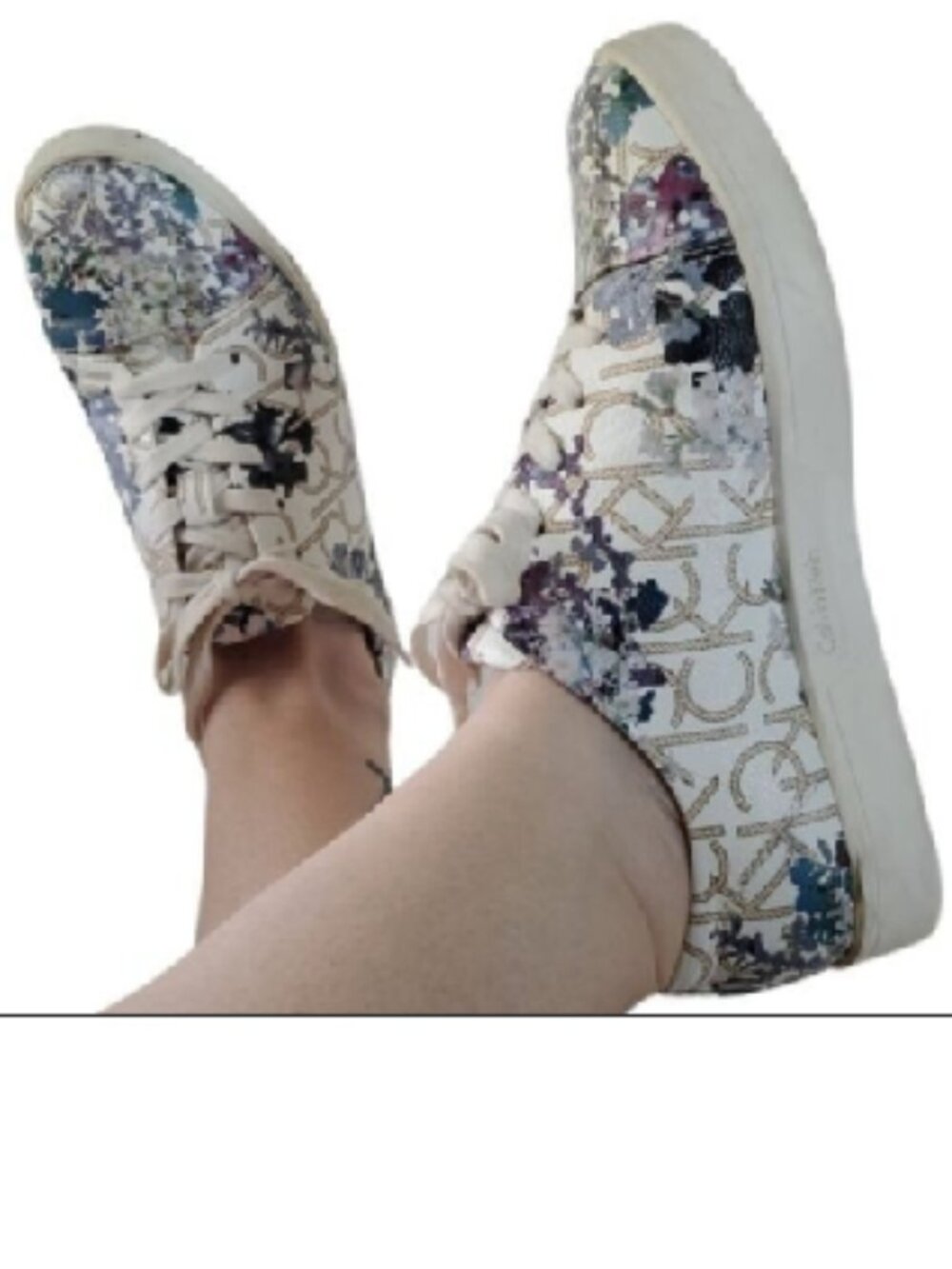 EUC CALVIN KLEIN Imilia leather floral sneaker (8.5) KICKS